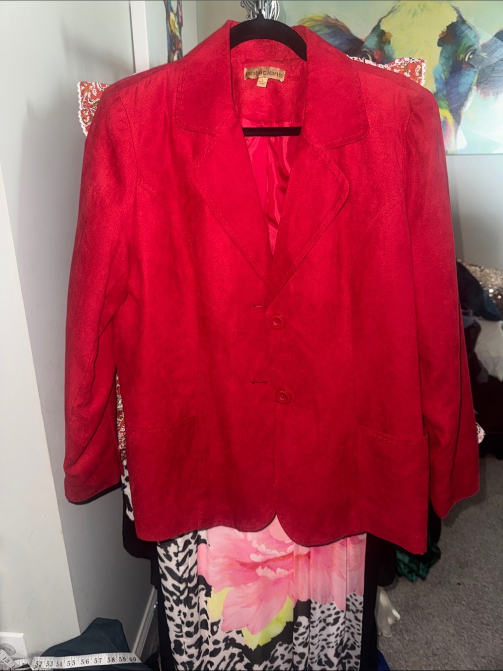 Women's Red Suede Blazer Jacket - Classic Tailored Look